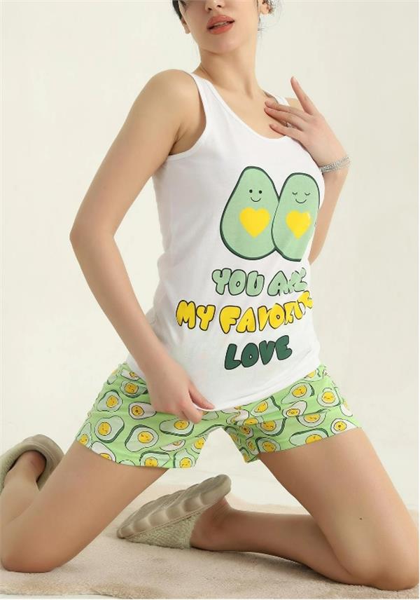 Yeşil Şortlu İkili Pijama Takımı